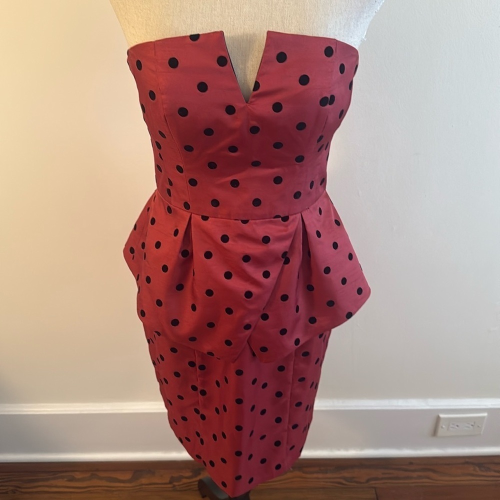 Anthropologie Ali Ro Red/Rust Poka Dot Strapless Dress Size 2 Party/Formal